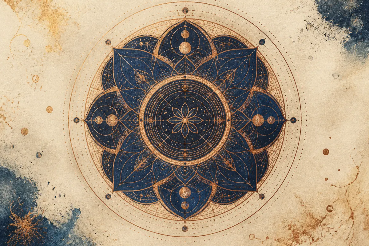 Tinta mandala indigo — AI art Rigel galerija