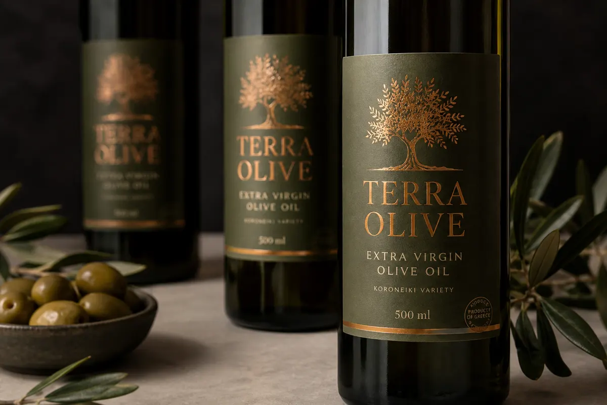 Etikete Terra Olive oil — premium foil, Rigel štamparija