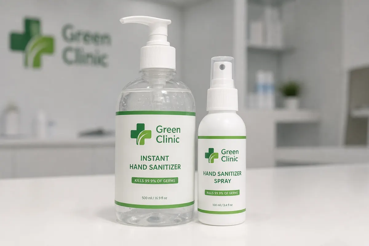 Etikete Green Clinic sanitizer — clean medical Rigel