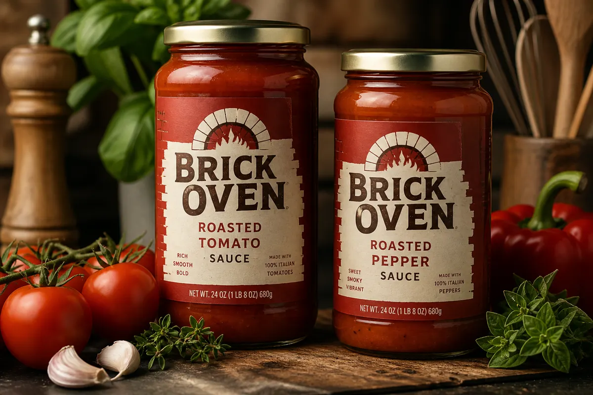 Etikete Brick Oven sauce jars — rustic print Rigel