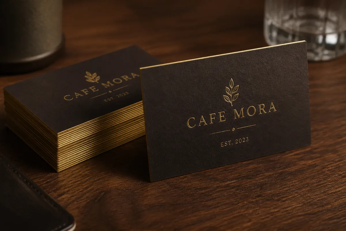 Vizit karte Cafe Mora — zlatni foil akcent, Rigel štamparija Ilidža