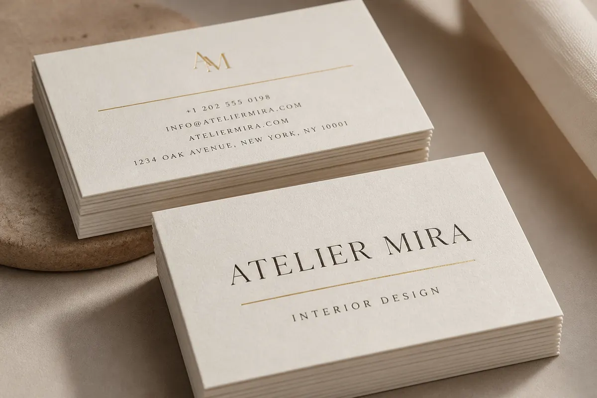 Vizit karte Atelier Mira — elegantni serif, Rigel štamparija Ilidža