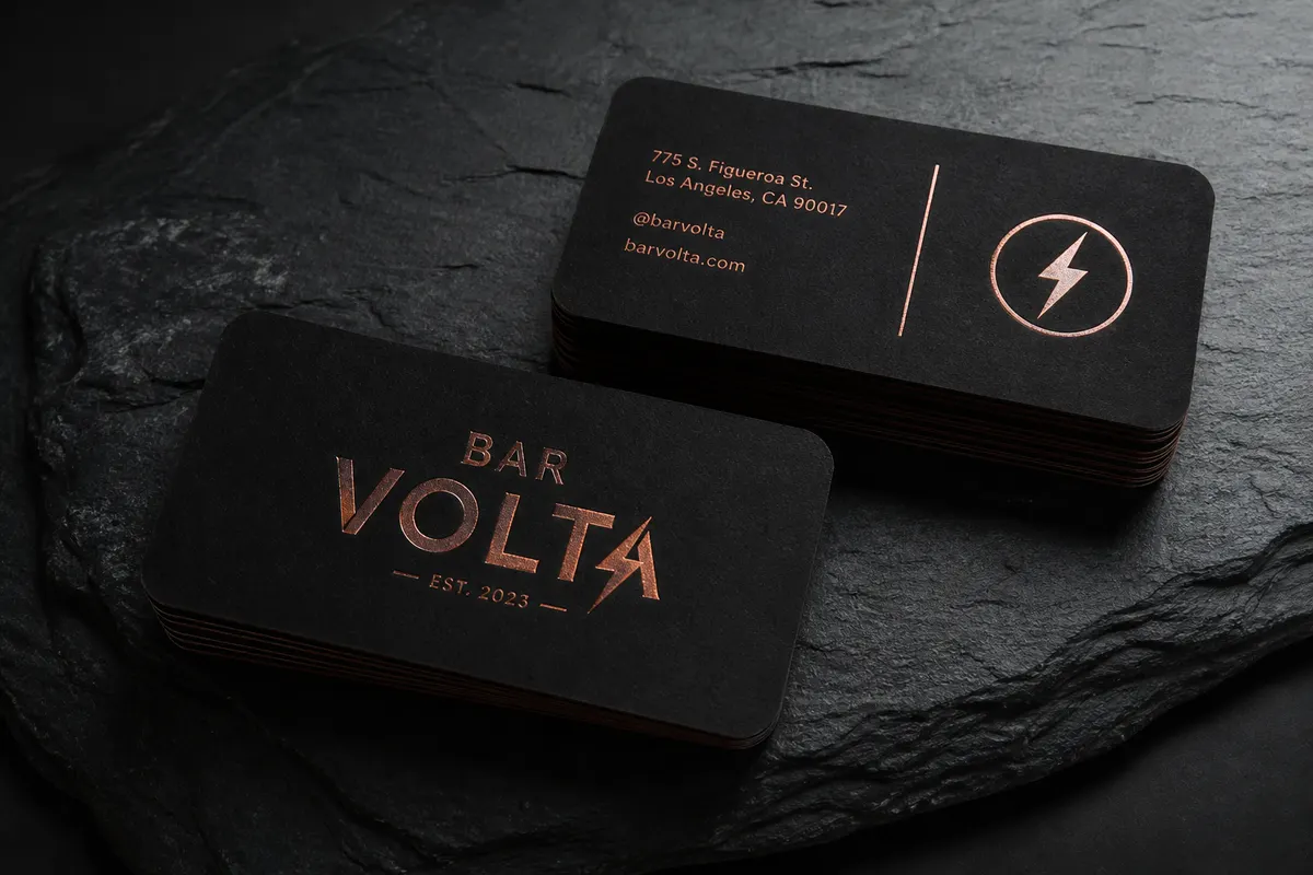 Vizit karte Bar Volta — tamni mat s bakrenim detaljem, Rigel print