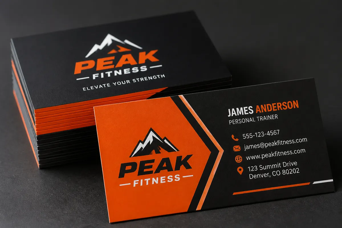 Vizit karte Peak Fitness — sportski brend, puni kolor Rigel
