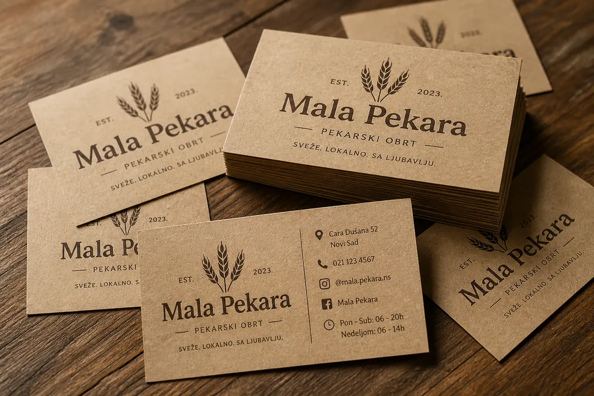 Vizit karte Mala Pekara — topli kraft osjećaj, Rigel print