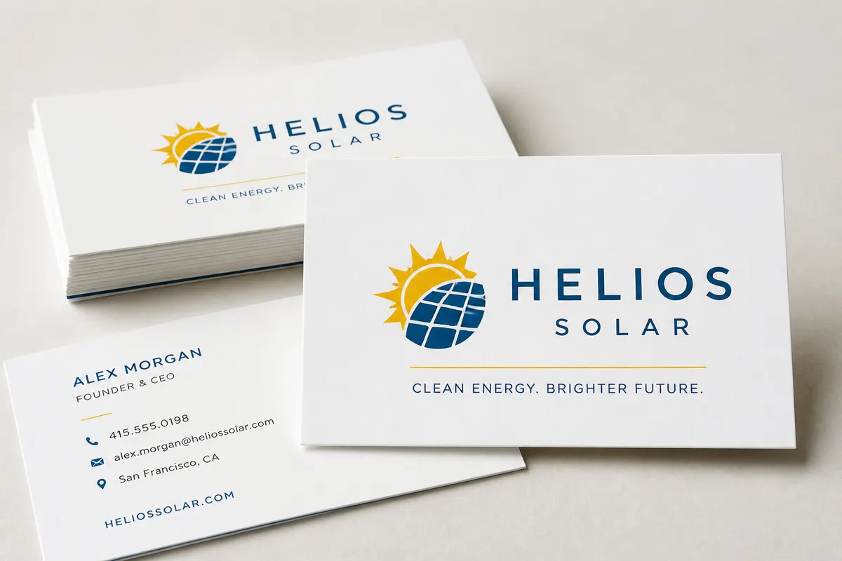 Vizit karte Helios Solar — energetika, čisti layout Rigel