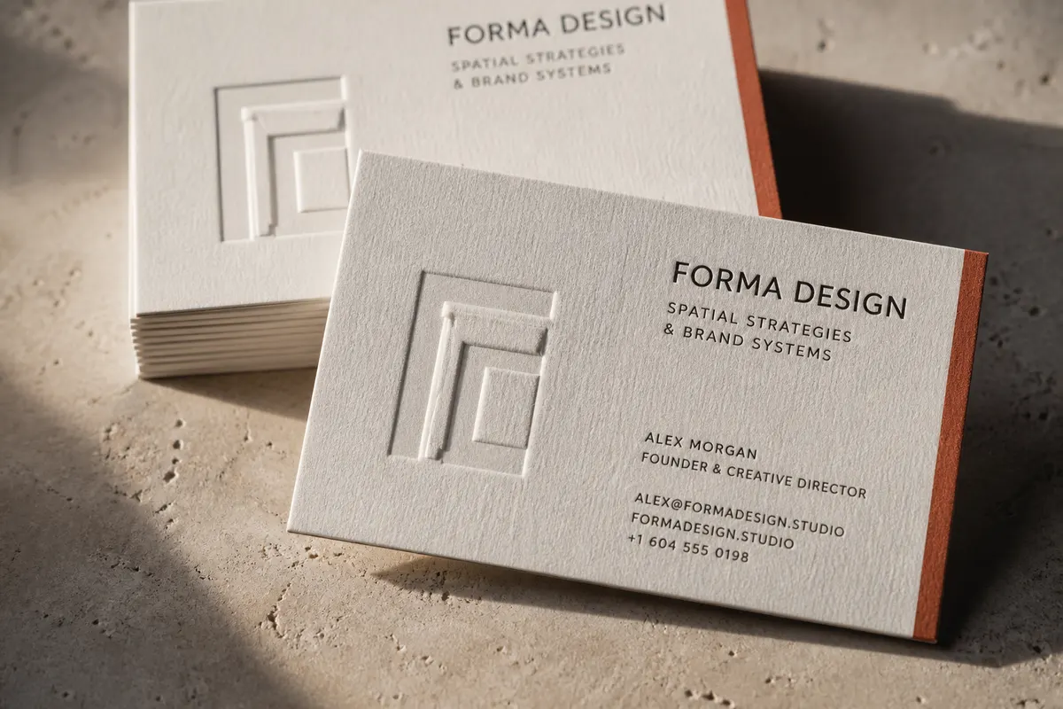 Vizit karte Forma Design — studio, embossed logo, Rigel štampa