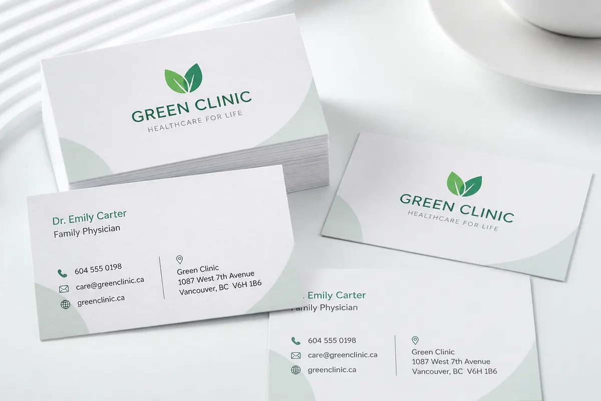 Vizit karte Green Clinic — zdravlje, bijeli premium, Rigel Ilidža